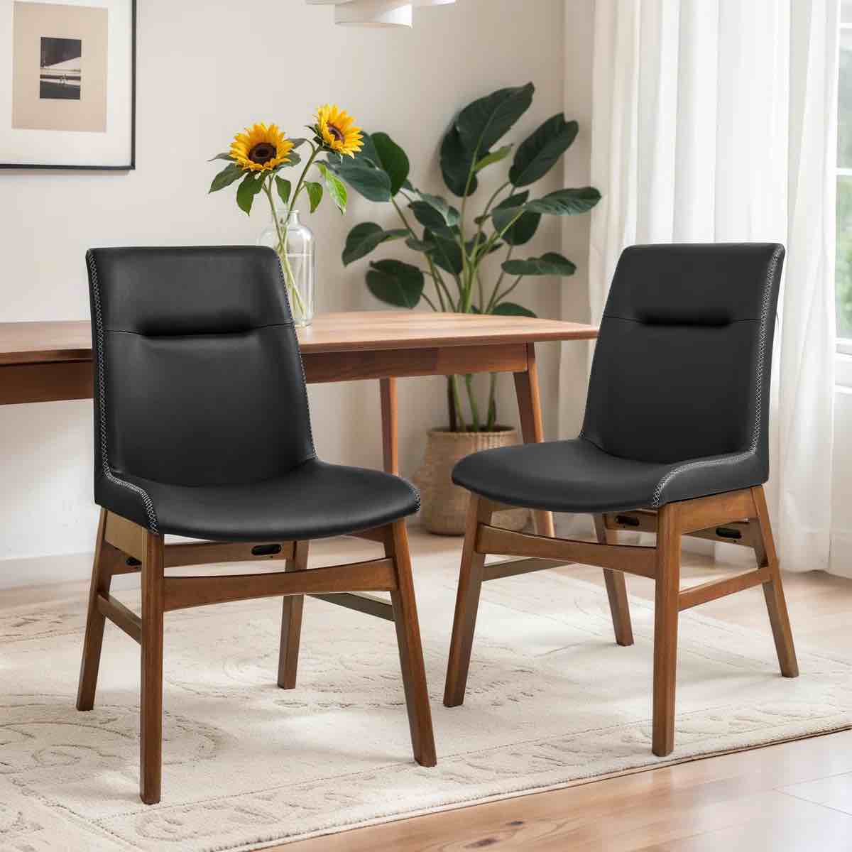 Pu Leather Dining Chairs, Modern Leather Dining Chairs With Solid Wood Frame, Water-Resistant & Easy-Clean, Brown By Corrigan Studio®