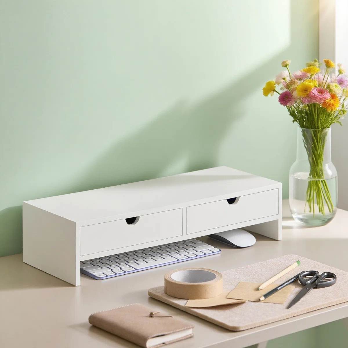 Computer Monitor Stand Riser for Desk With 2 Drawers