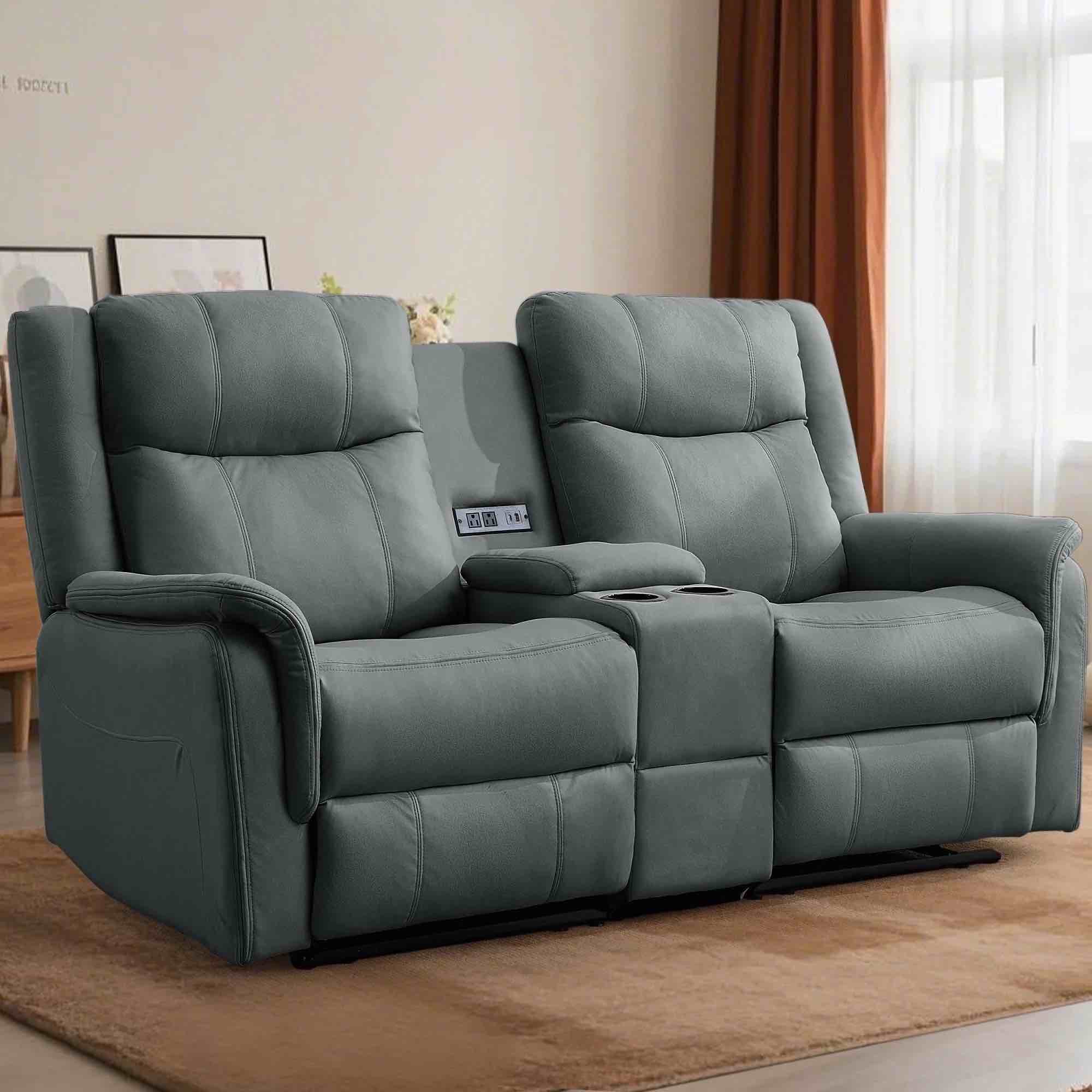 SEE DESCRIPTION Korser 2-Seater Loveseat Recliner, Reclining Sofa with USB Ports, Cup Holders for Home Theater,Grey