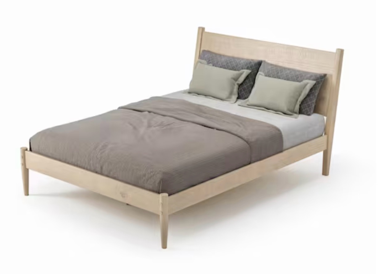 amaflexi Mid-Century Light Oak Beige Solid Wood Frame Queen Panel Platform Bed
