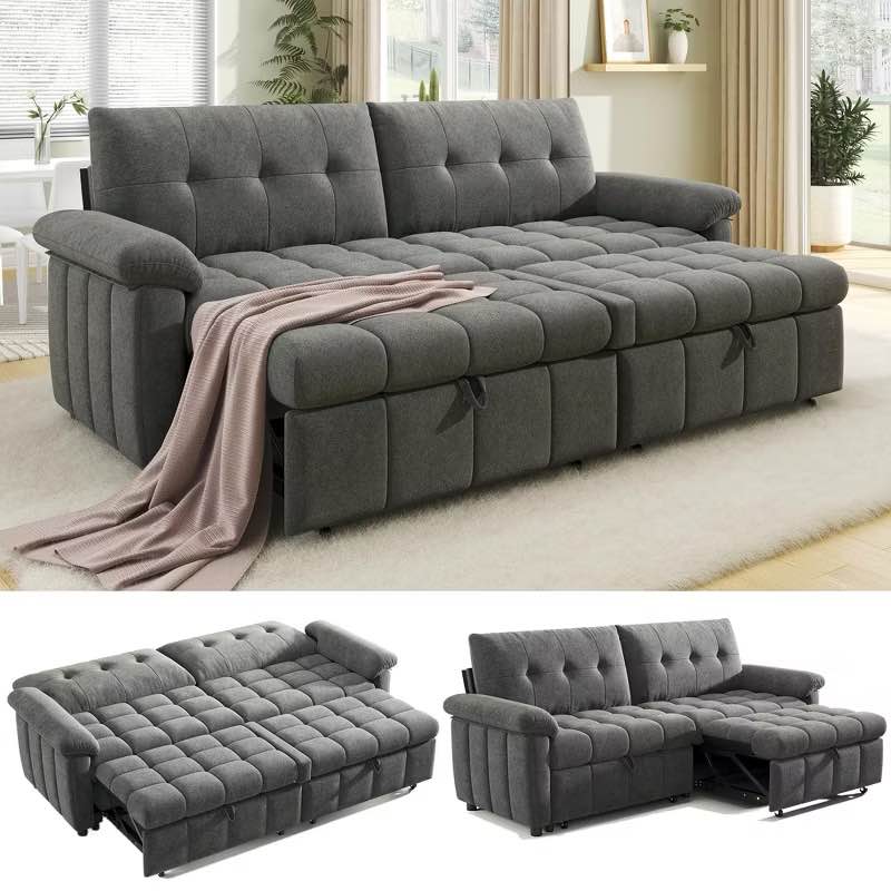 SEE DESCRIPTION AMERLIFE Convertible Sofa Bed, 4-in-1 Couch with Pull-Out Sleeper, 5-Position Backrest, Tufted Chenille, Easy 10-Min Assembly