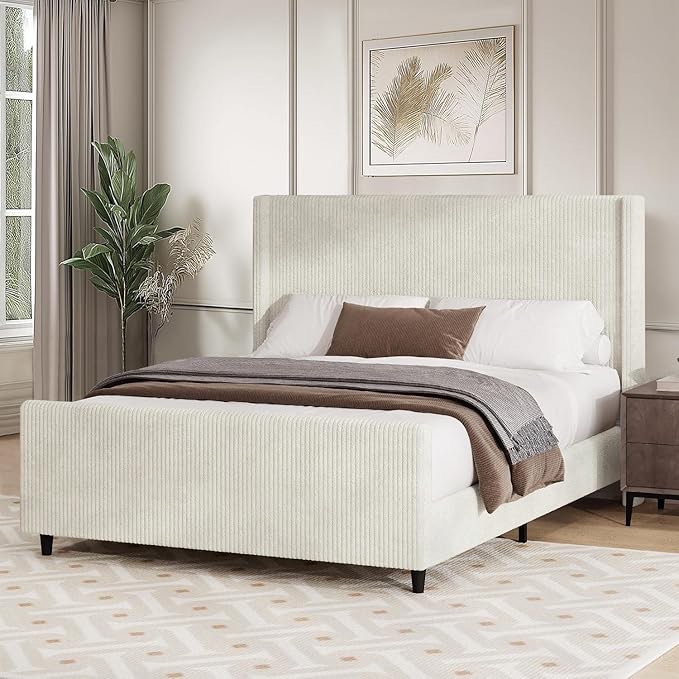 Wauseon Corduroy Upholstered Queen Bed, Cream By Wade Logan®