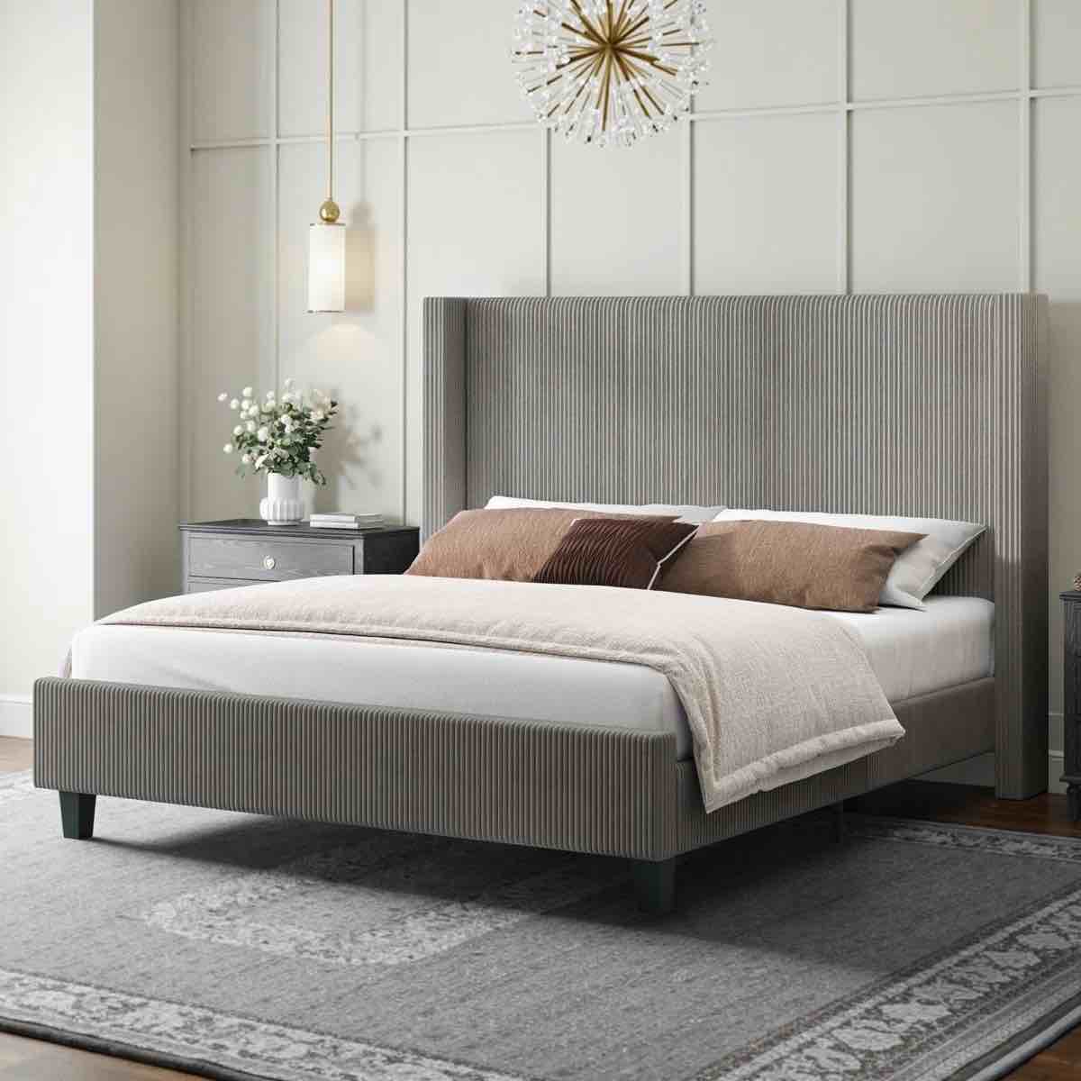 Wauseon Corduroy Upholstered King Bed, Taupe By Wade Logan®