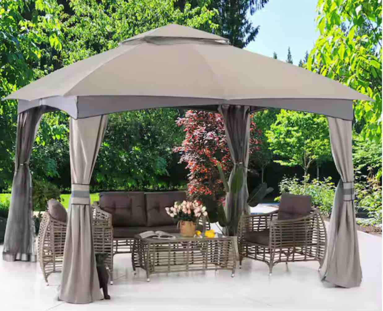 SEE DESCRIPTION Patio Gazebo 11 ft. x 11 ft. with Netting and Pole Covering, Gray