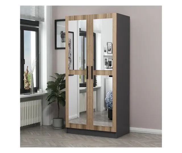 SEE DESCRIPTION Wardrobe, Kale Mirror Anthracite Oak - 210