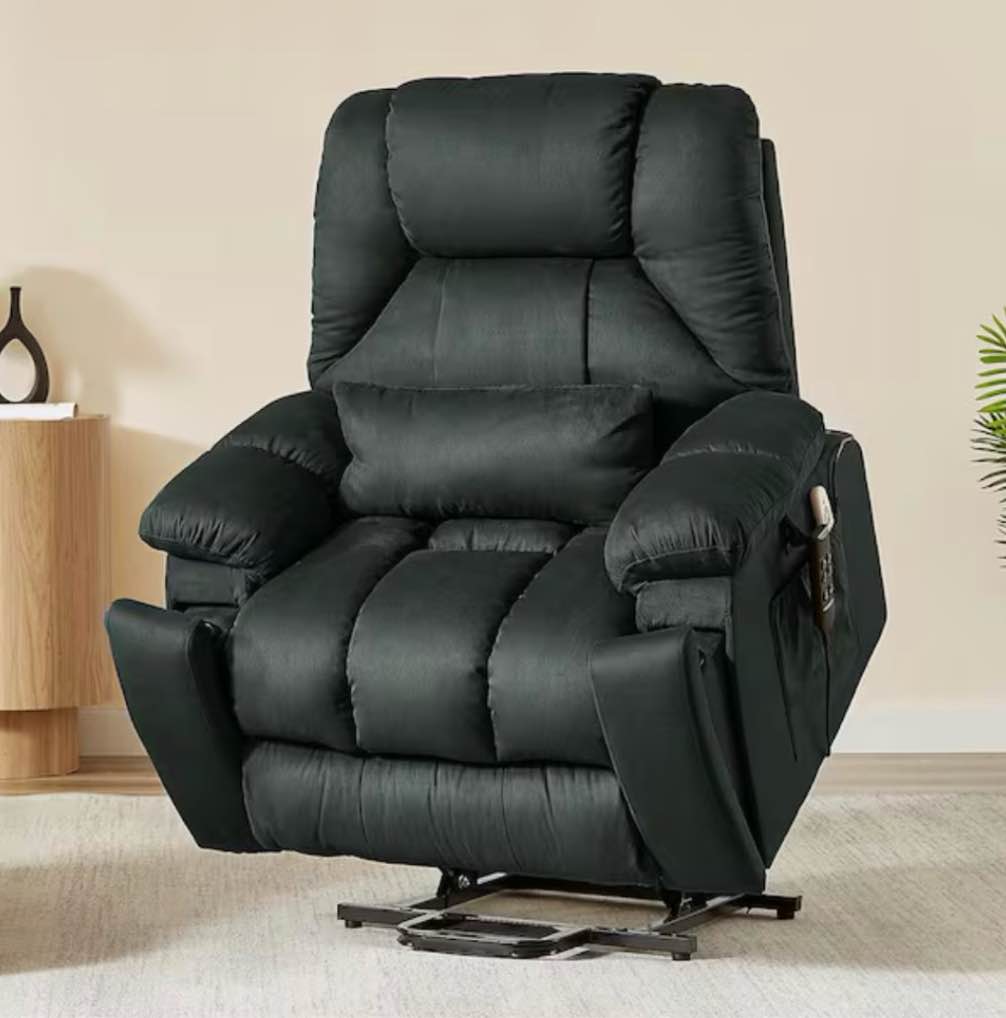 SEE DESCRIPTION 40.1 in. W Gray Microsuede Oversize Dual Motor Power Lift Recliner Chair with Massage and Heating by Bestier