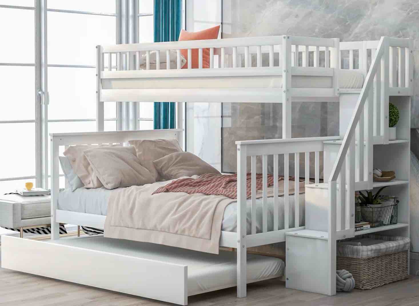 Twin over Full Bunk Bed with Trundle and Staircase White - WF286045AAK