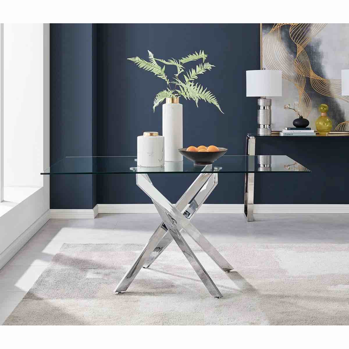 SEE DESCRIPTION Lenworth Seater Modern Design Chrome and Glass 4 or 6 Seat Dining Table By East Urban Home