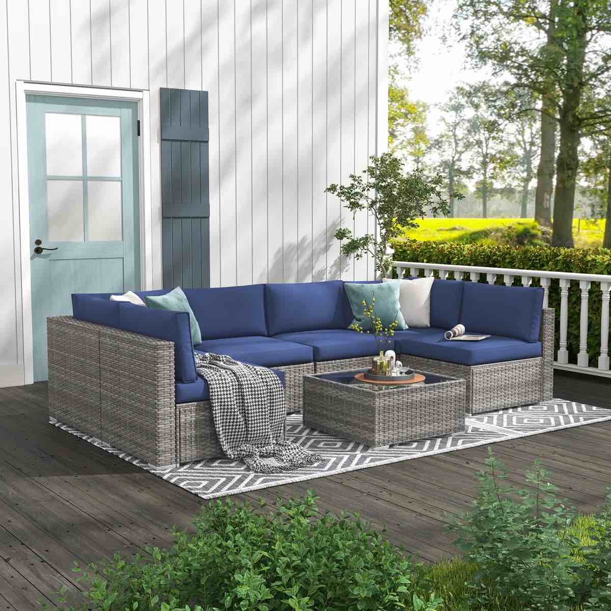 SEE DESCRIPTION Algarin Wicker 6 - Person Modular Patio Conversation Sets with Cushions By Wade Logan®