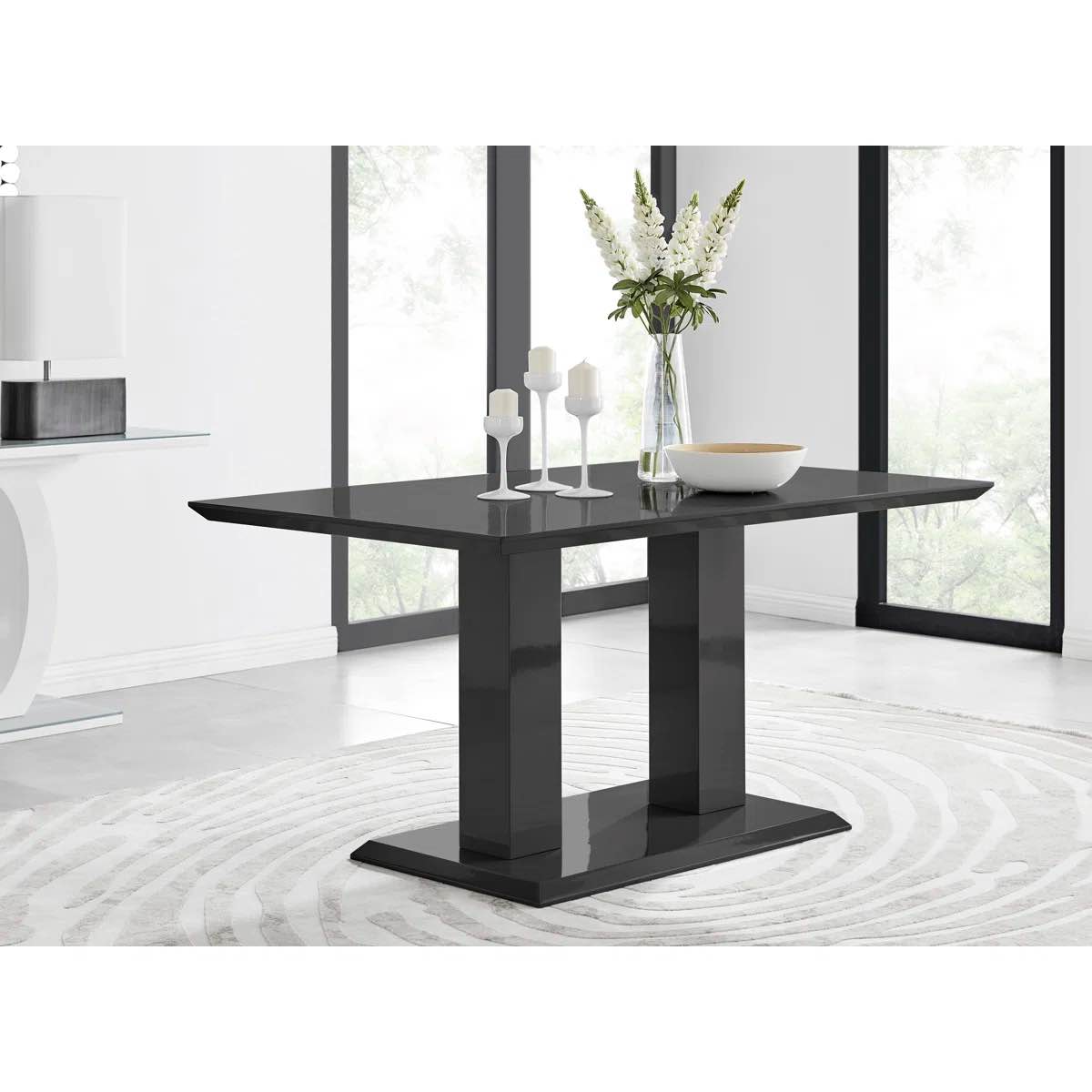 SEE DESCRIPTION Eubanks High Gloss Double Pillar Rectagular Dining Table By East Urban Home
