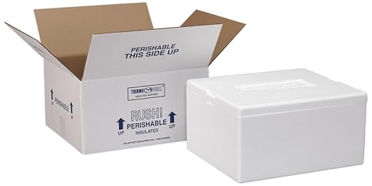 Polar Tech 225C Thermo Chill Insulated Carton with Foam Shipper, Medium, 12" Length x 10" Width x 5" Depth