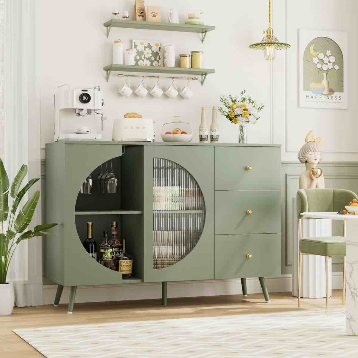 Chanyah 47.2" W Kitchen Sideboard with 3 Drawers & Wine Glass Holder By Wade Logan®