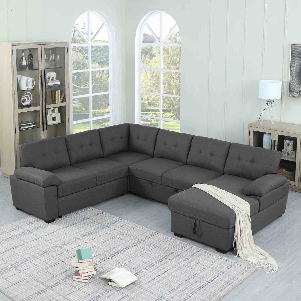 SEE DESCRIPTION Aine 118" Wide Fabric Sectional Sleeper Sofa (Pull-Out Bed) With Storage Chaise By Latitude Run®