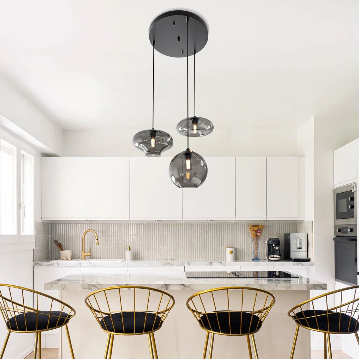 3 Lights Grey Glass Pendant Light Modern Minimalist Decor Led Chandelier By Brayden Studio®