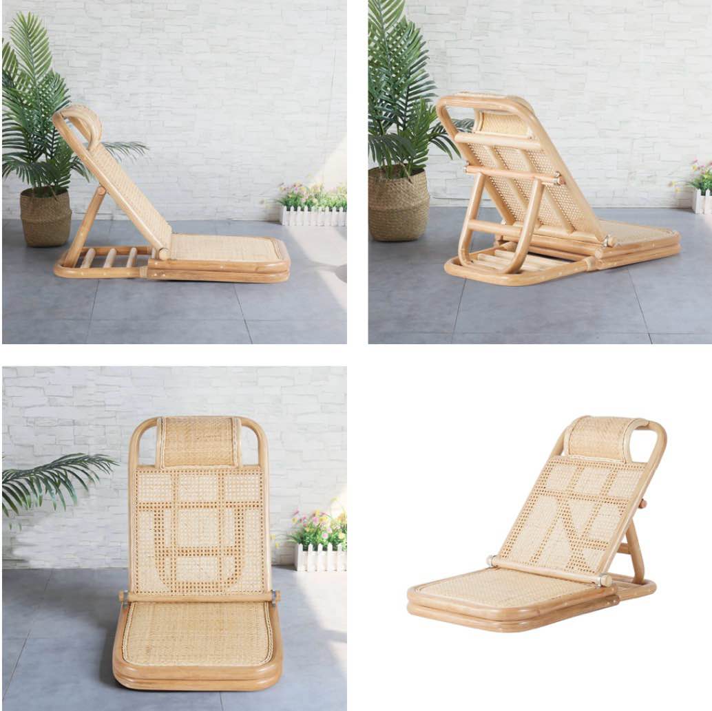 Scandinavian Rattan & Wood Outdoor Long Reclining Chaise Patio Lounge Chair in Natural