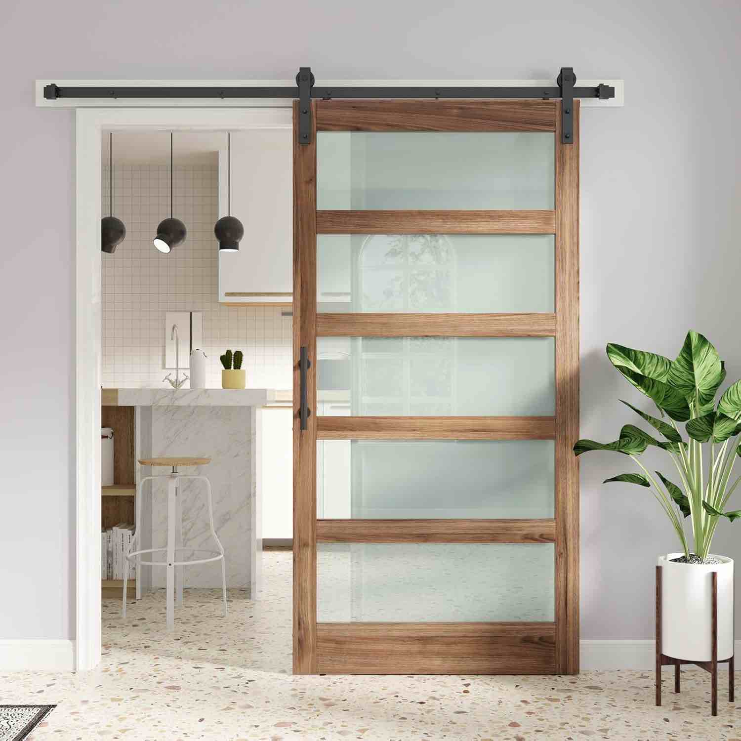 Tempered Frosted Glass Barn Door Without Installation C8040-WF-5PD-C42IN