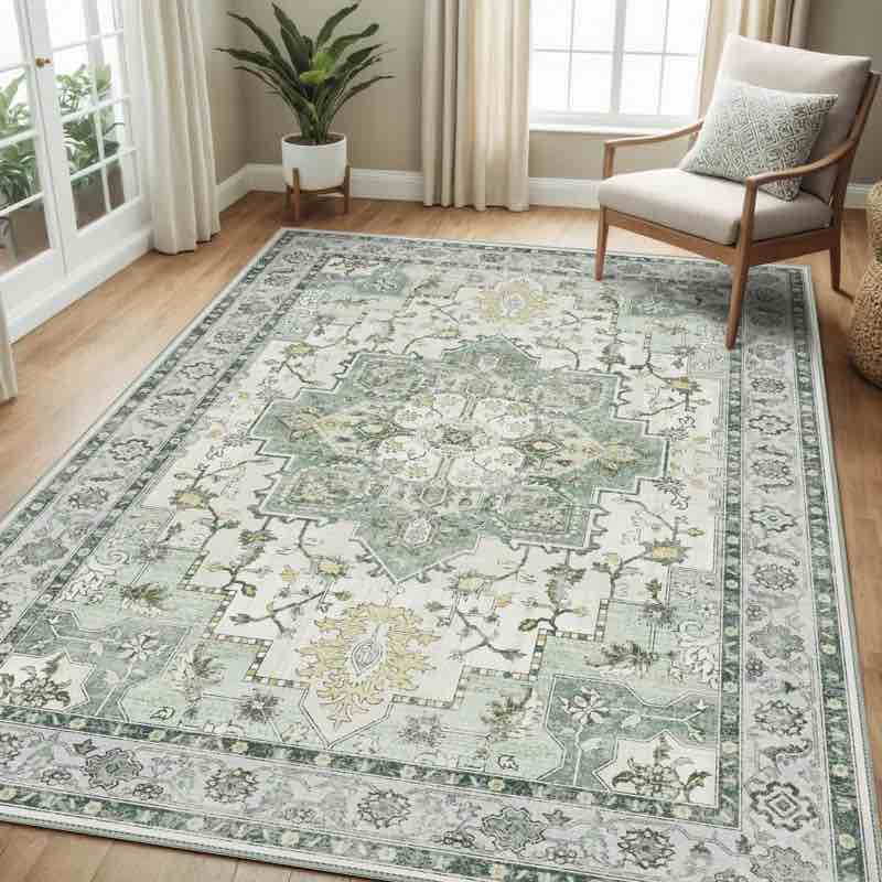 8’ X 10’ Machine Washable Oriental Green / Ivory Area Rug See More by Bungalow Rose
