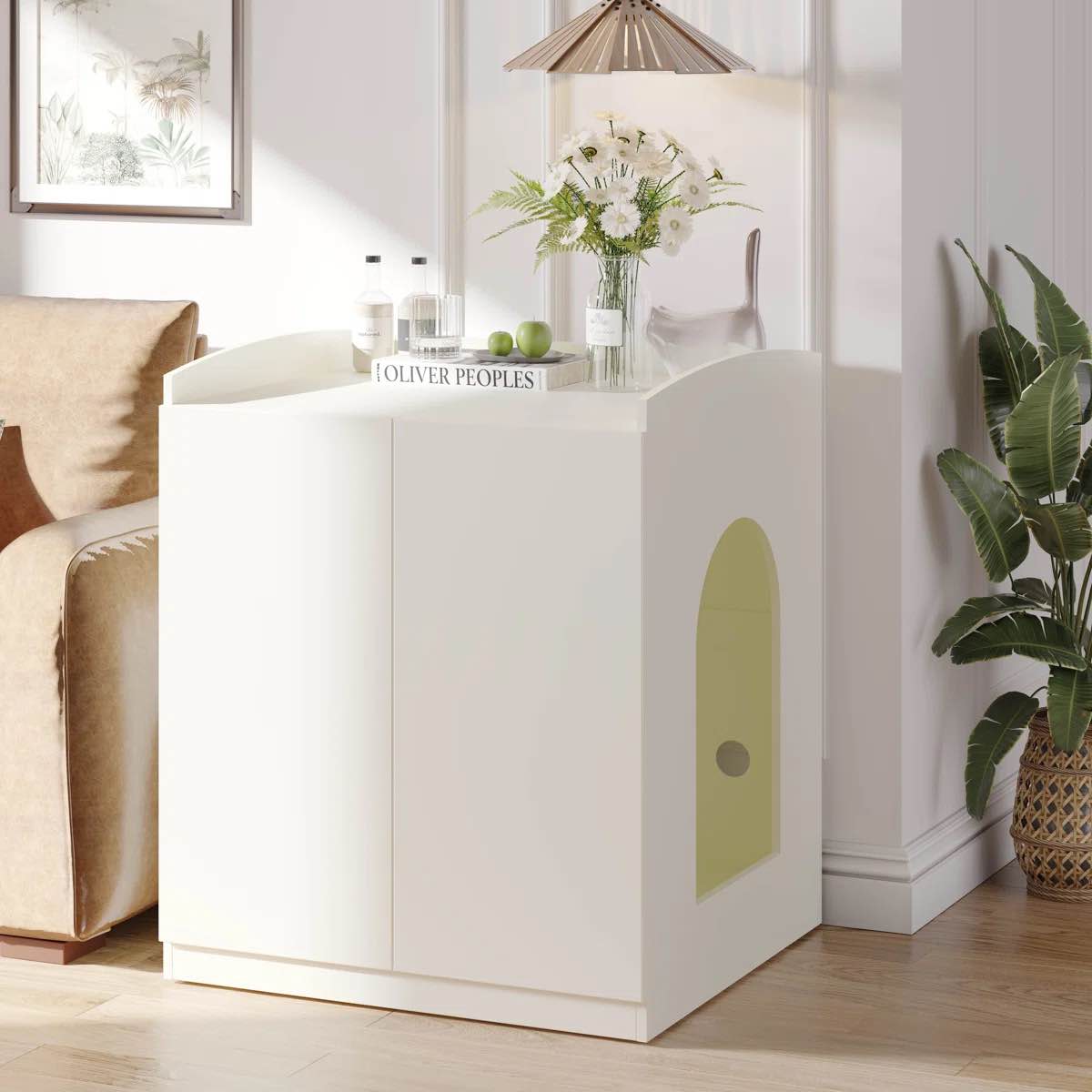 Cat litter box for Self-Cleaning Litter Boxes with Cat Scratch Mat, White By Tucker Murphy Pet™