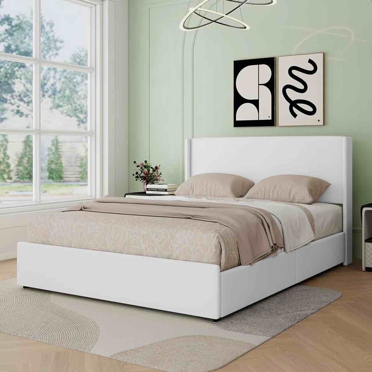 Jaylei 4 Drawers Upholstered Storage Bed with Wingback Headboard By Ebern Designs