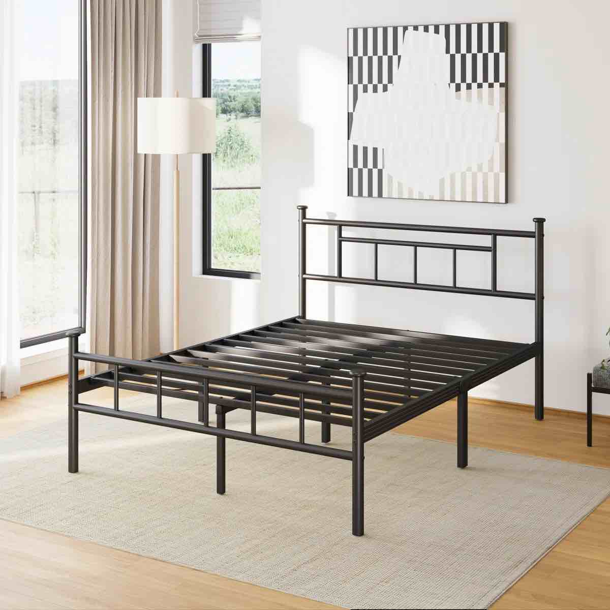 Carrold 42" Platform Bed Frame with Headboard and Footboard ,Heavy Duty Metal Iron Structure,No Box Spring Needed,No Squeak,Double Beds for Couples, Families , Perfect for Master Bedrooms & Shared Living Space,Queen