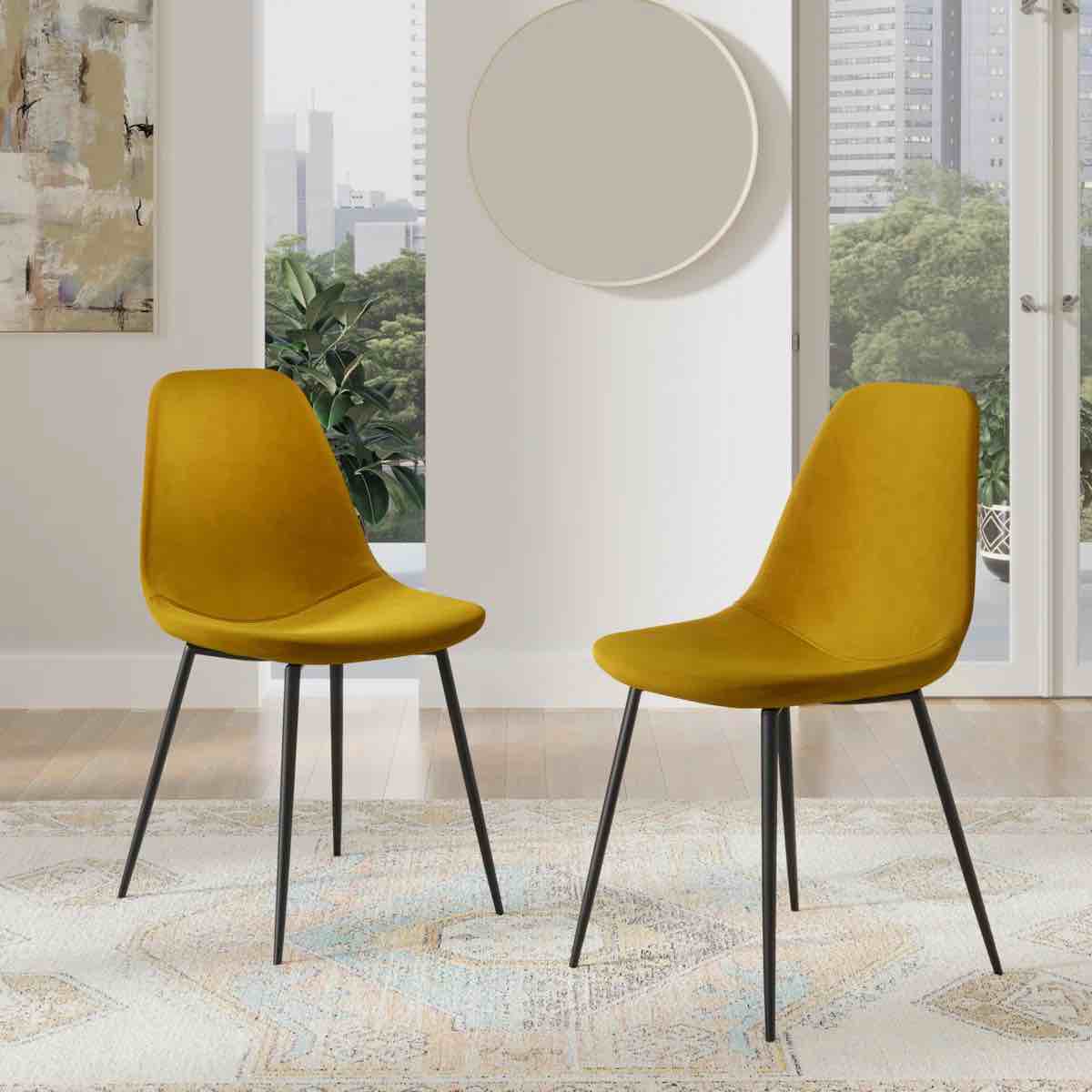Kody Performance Velvet Dining Chair (Set of 2), Bella Gold Performance Velvet By AllModern