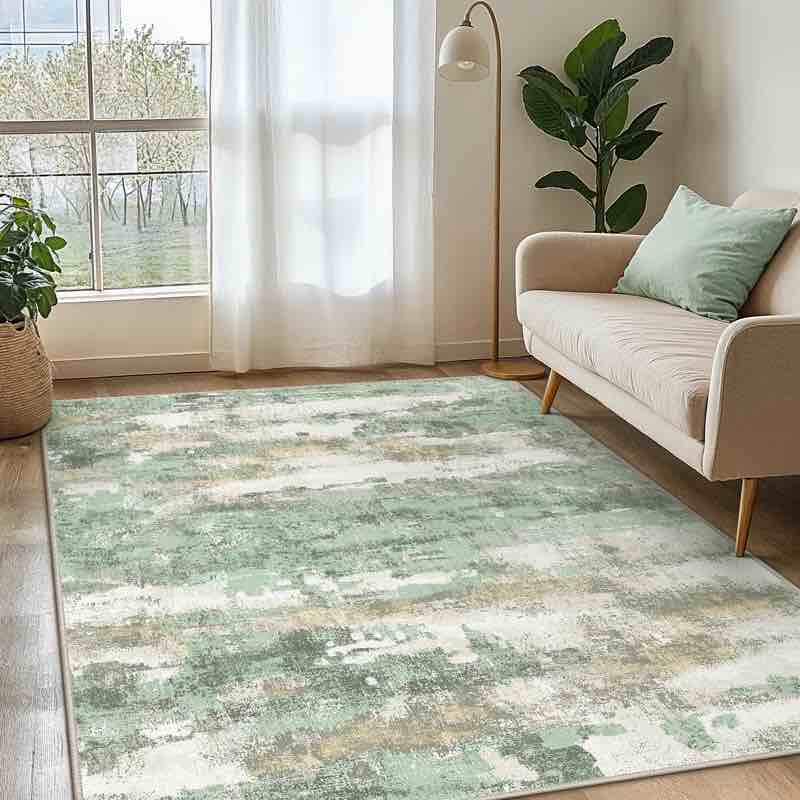 Rectangle 5' x 7' Green Modern Abstract Machine Washable Indoor Area Rug with Non-Slip Backing 17 Stories