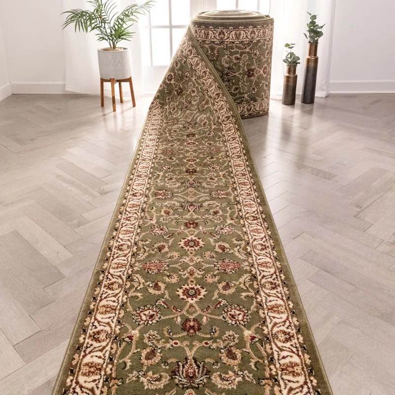 Runner 2'3" x 27' Well Woven Barclay Sarouk Green Custom Size Hallway Stair Runner - Traditional Oriental Carpet by Well Woven