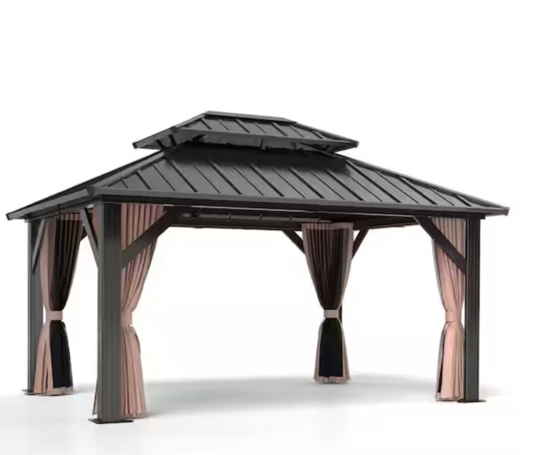 SSTG001-1216 16 ft. W x 12 ft. D Outdoor Galvanized Steel Black Double Roof Patio Gazebo by COVERONICS