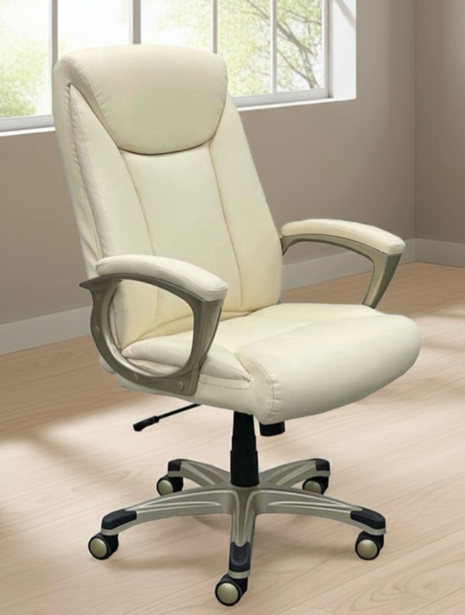 YSHY231136-BG High Back Receptionist Chair with Cream Leather & Champagne Frame
