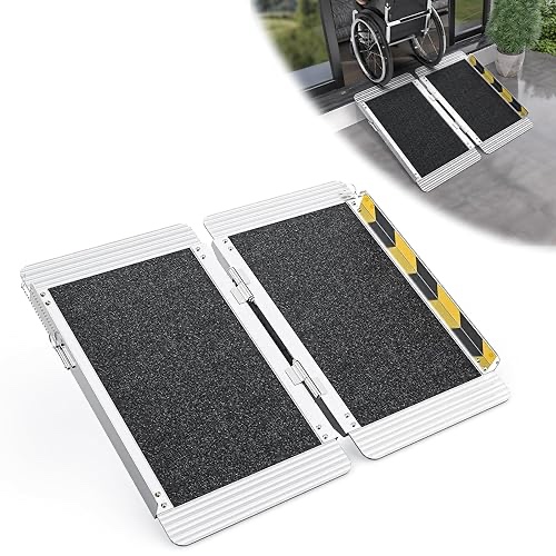 WheelX 2 Feet Portable Wheelchair Ramp, 600 LBS Capacity Folding Aluminum Threshold Ramp