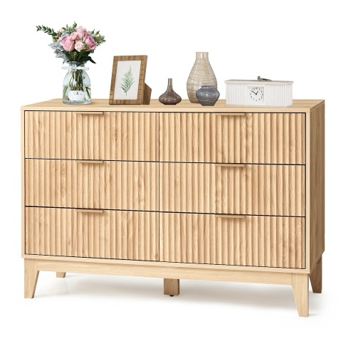 WYTJHM014MS U-HOMY 6-Drawer Wood Dresser, Modern Chest Dresser with Anti-Tip Kit & Reinforced Legs, Bedroom & Living Room Storage, Natural