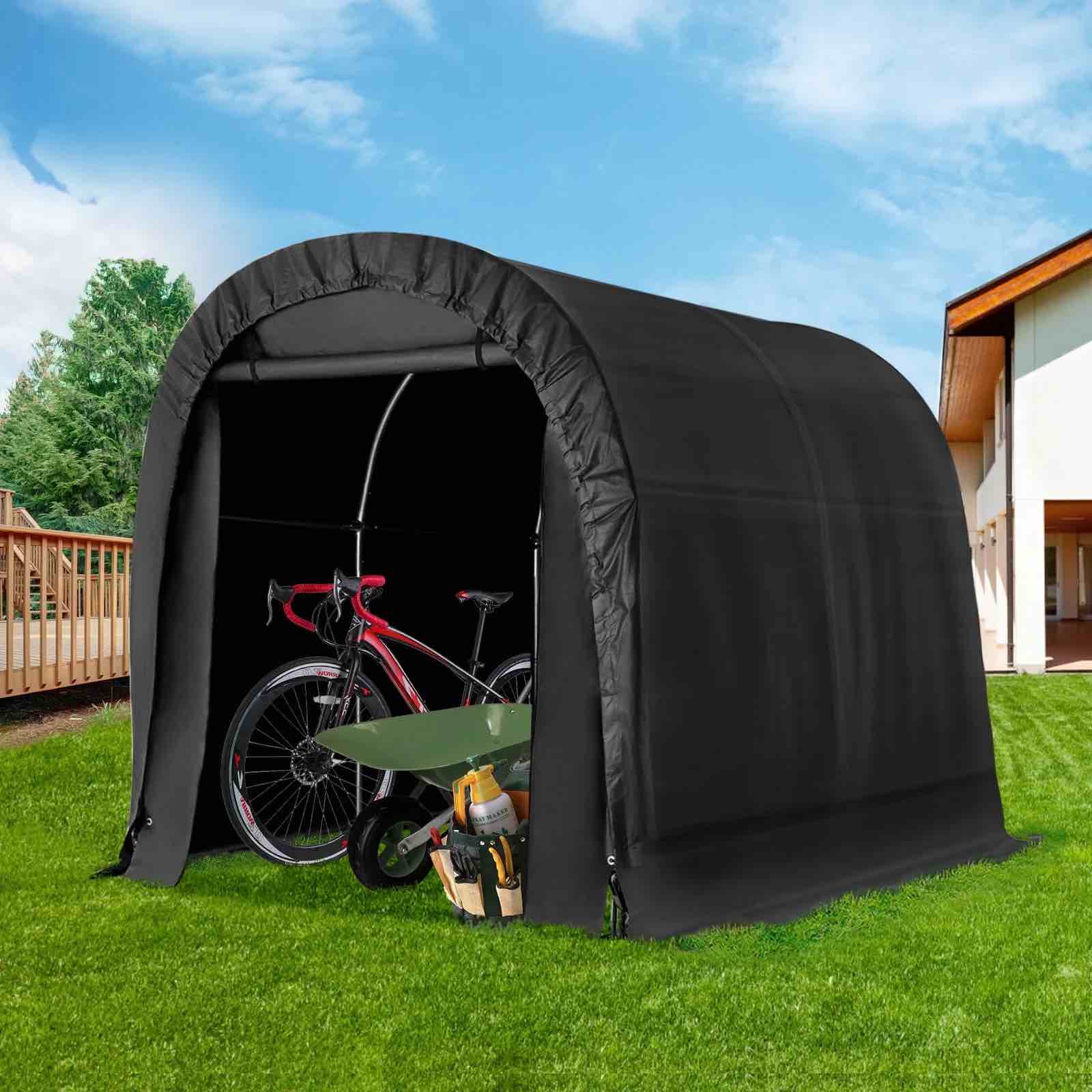 YYCP-002 Hommow 7 FT x 8 FT Heavy Duty Storage Tent, Outdoor Tool Shed, Carport, Portable Garage for Patio, Garden, Black