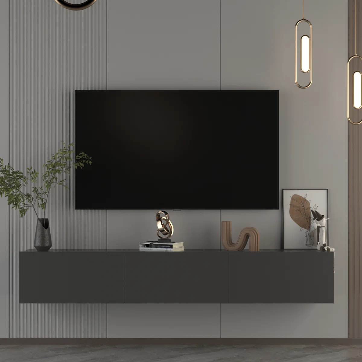 AAU041-01A Modern Floating TV Stand with Storage Wall-Mounted Media Console
