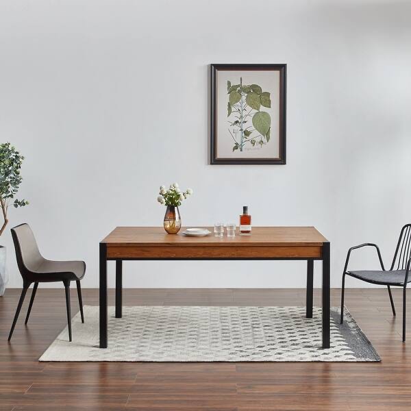 Caffoz Brooklyn Series Mahogany Brown 63" Wood Dining Tables, Industrial Style Farmhouse Kitchen Table