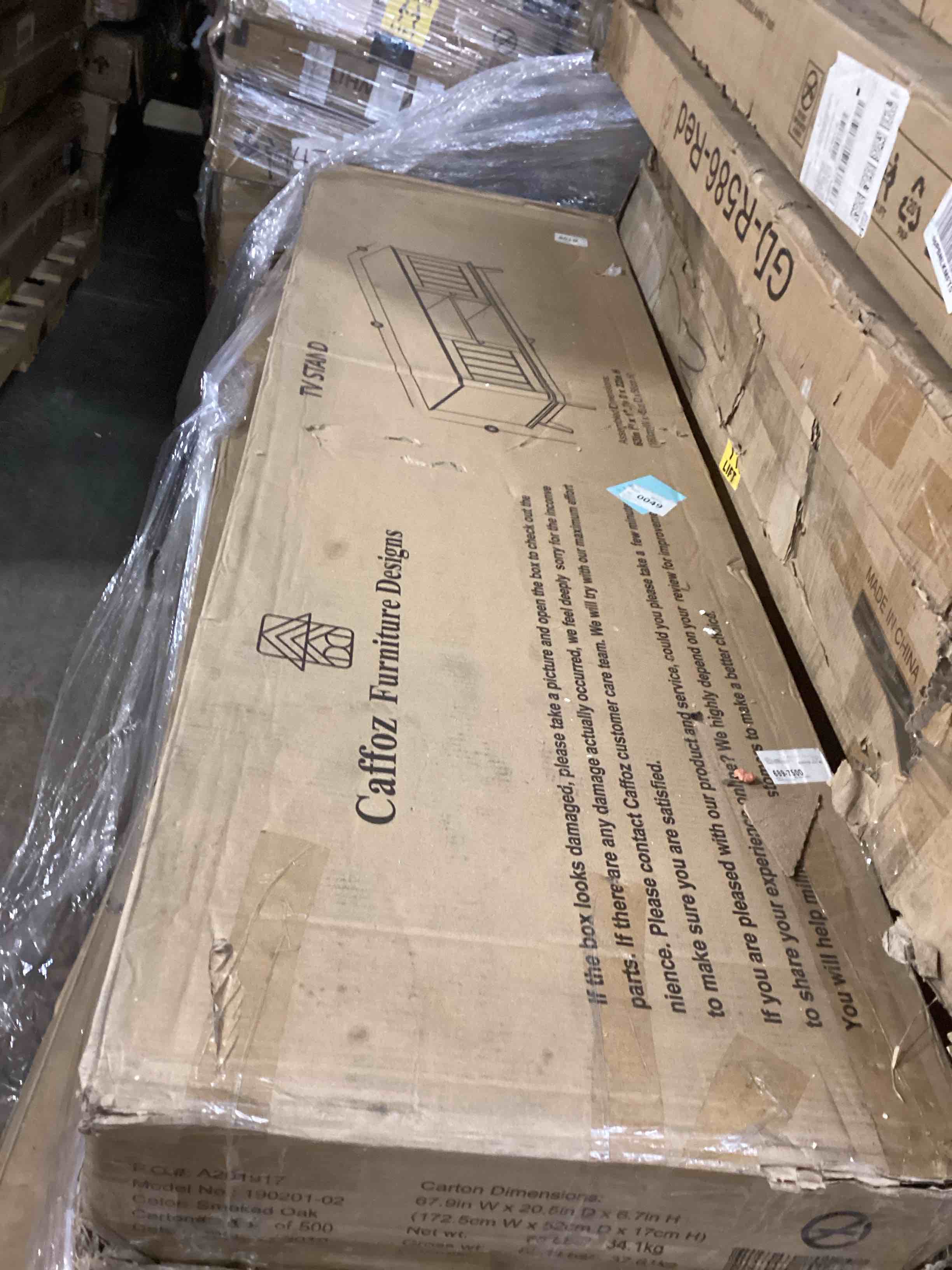 Condition photo showing Good Condition for Newport Series Modern TV Media Console Stand Entertainment Center with Two Doors and Adjustable Storage Shelves | Sturdy and Wide| Easy Assembly |Smoke Oak Wood Look Accent Living Room Home Furniture