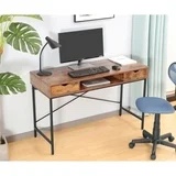 JJS 48' Writing Desk with Drawers, Contemporary Home Office Large Computer Laptop Workstation with Storage, Rustic Brown