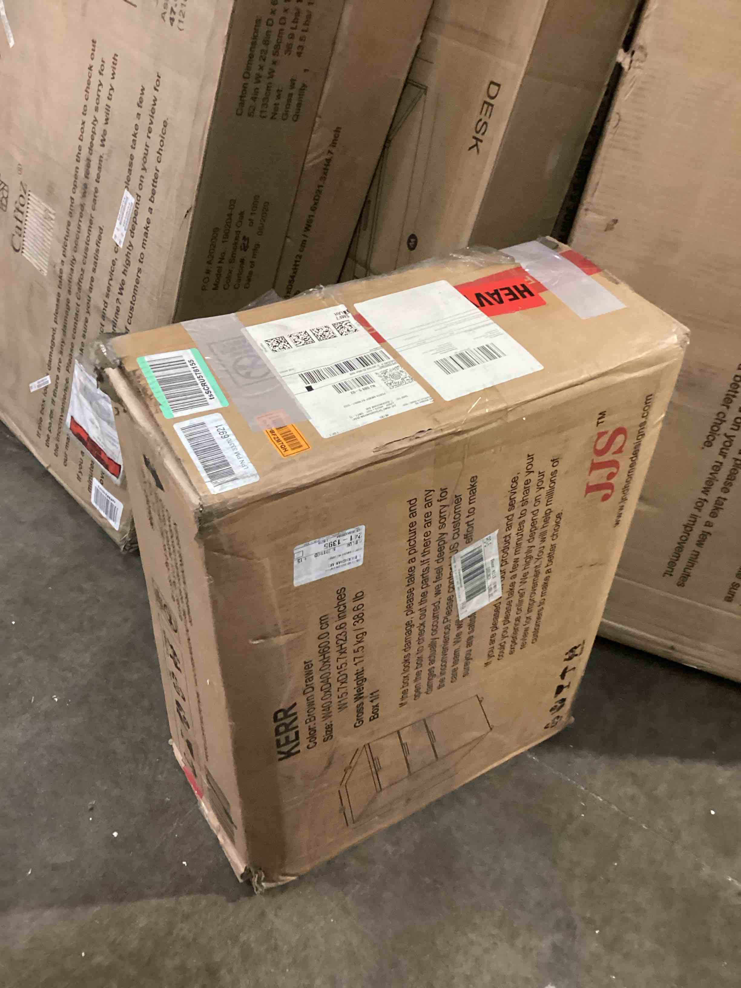 Condition photo showing As Is for JJS Kerr-Brown/Black Drawer