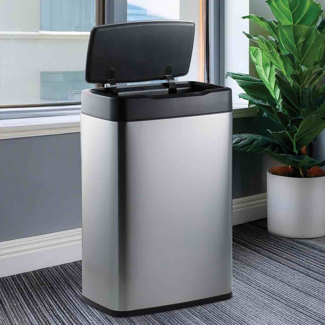 Tramontina Large Stainless Steel Sensor Trash Bin, 13.2 Gal