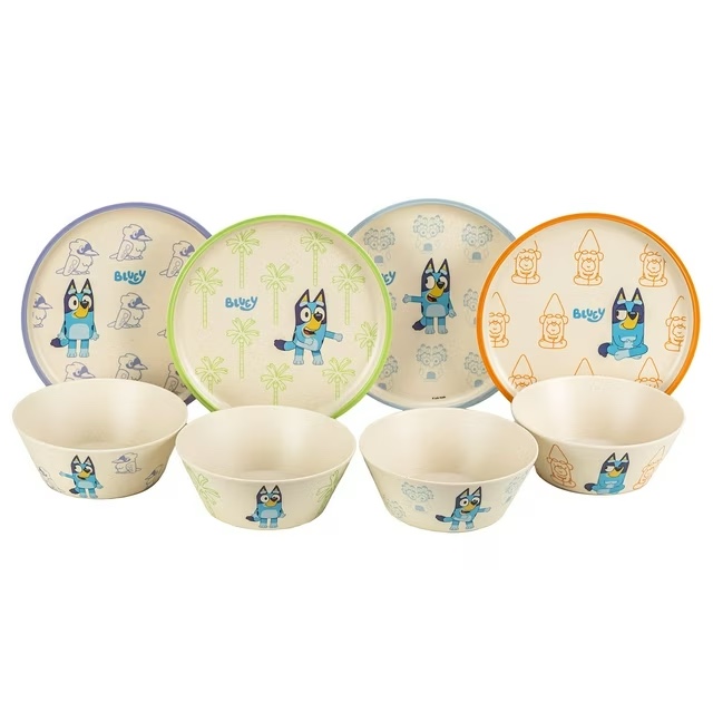 Zak Designs 8-Piece Bamboo Melamine Kids Dinnerware Set