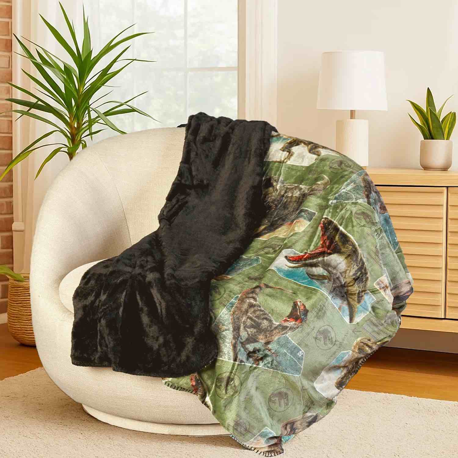 Licensed Character Plush Faux Fur Kids Throw Blanket, 50" x 60" Jurassic Park