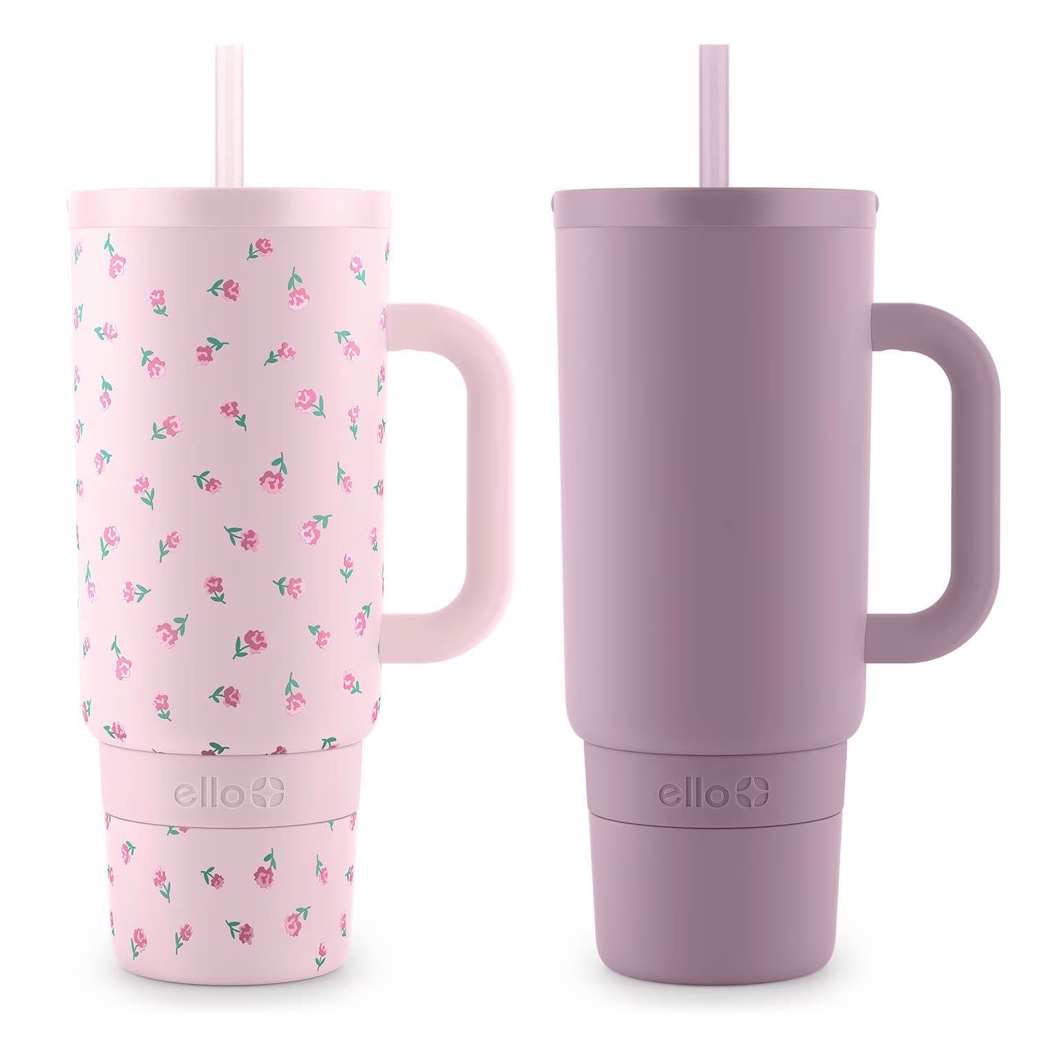 Ello Port 40-oz. Stainless Steel Tumbler with Handle, 2-Pack Primrose Blooms/Mauve