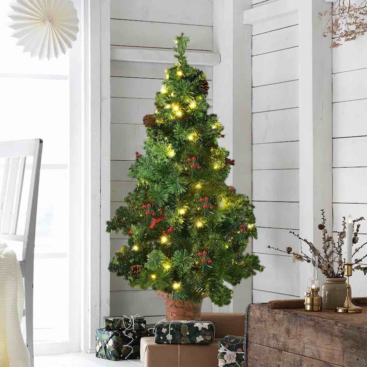 48” H Green Cashmere Christmas Tree LED lights And Pinecones