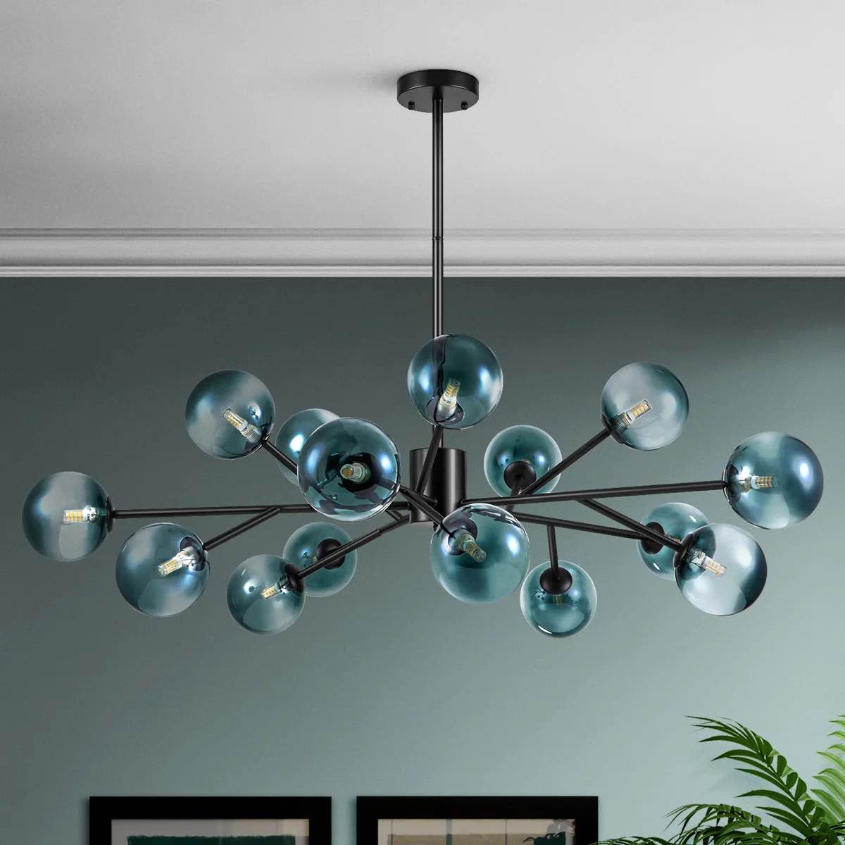 Burness 15 - Light Sputnik Modern Linear Modern Glass Bubble Dining Chandelier, Black By Wade Logan®