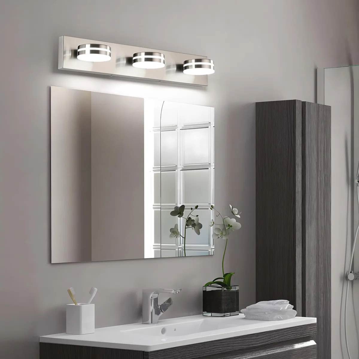 Ravo LED Vanity Light High Transmittance and Dimmable 5500K with 270° Rotatable Head, Brushed Nicke- 3- Lights By Ivy Bronx