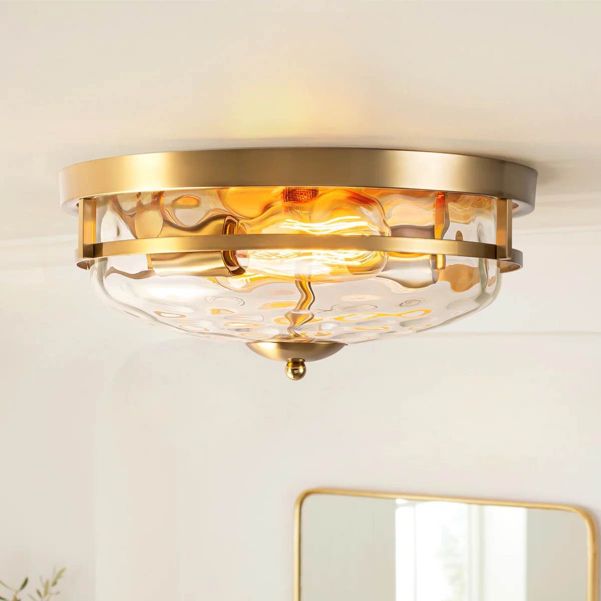 Boatner Flush Mount Ceiling Light With Clear Hammered Glass, Brushed Gold By Beachcrest Home™