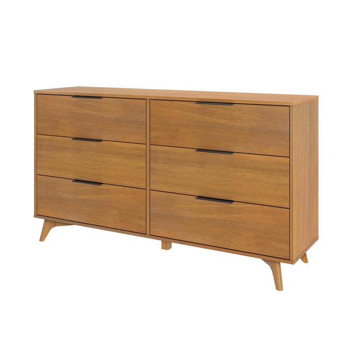 6 Drawer 59.5" W Solid Wood Dresser, Pecan By George Oliver