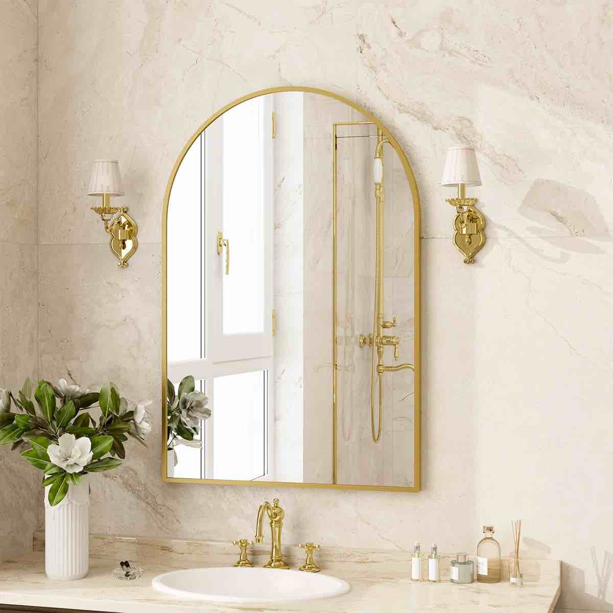 40" x 30" Yazlen Cornelia Bathroom Mirror, Gold By Ebern Designs