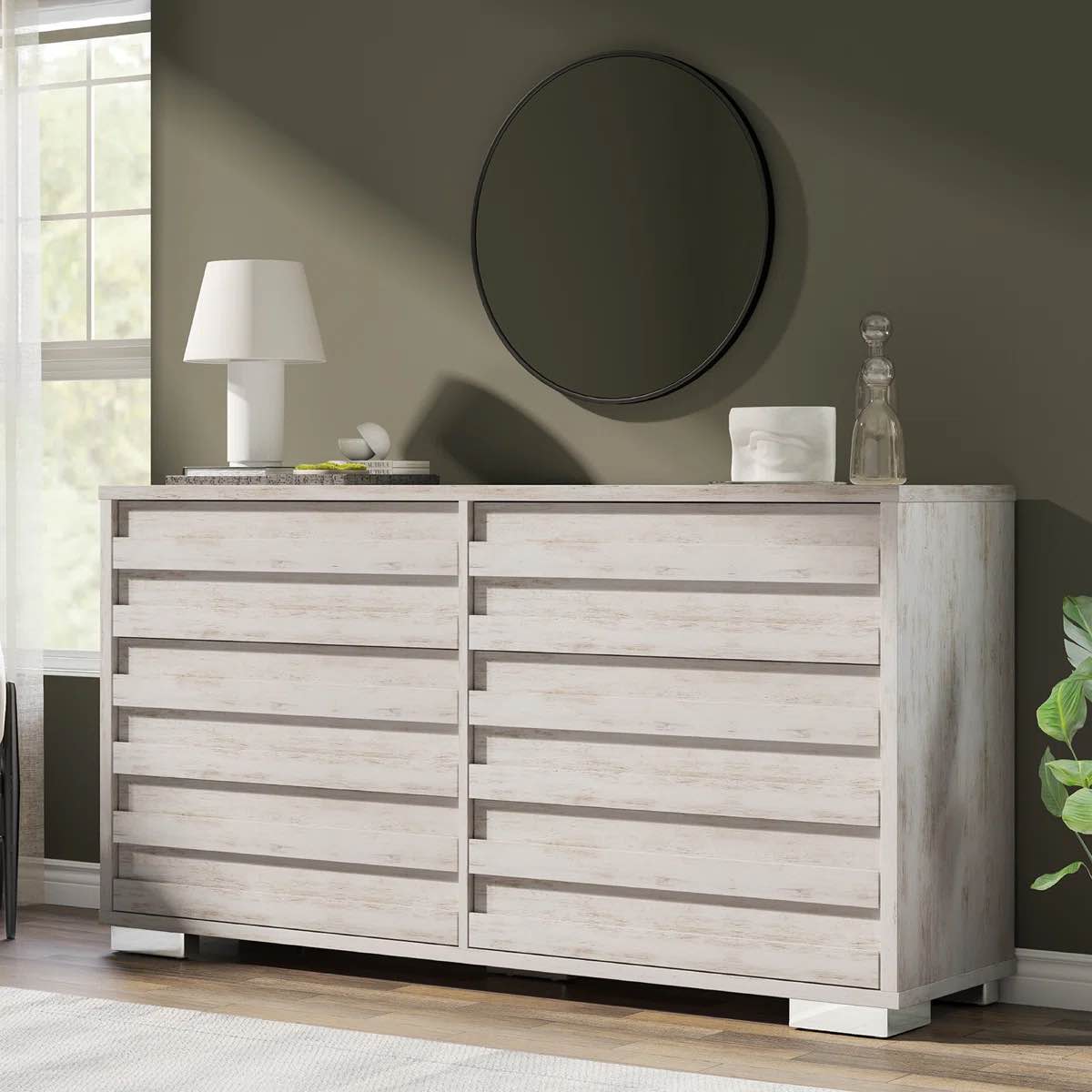 Louby 6 Drawers Dresser For Bedroom, 54" Wide Chest Of Drawers, Distressed White By Ebern Designs