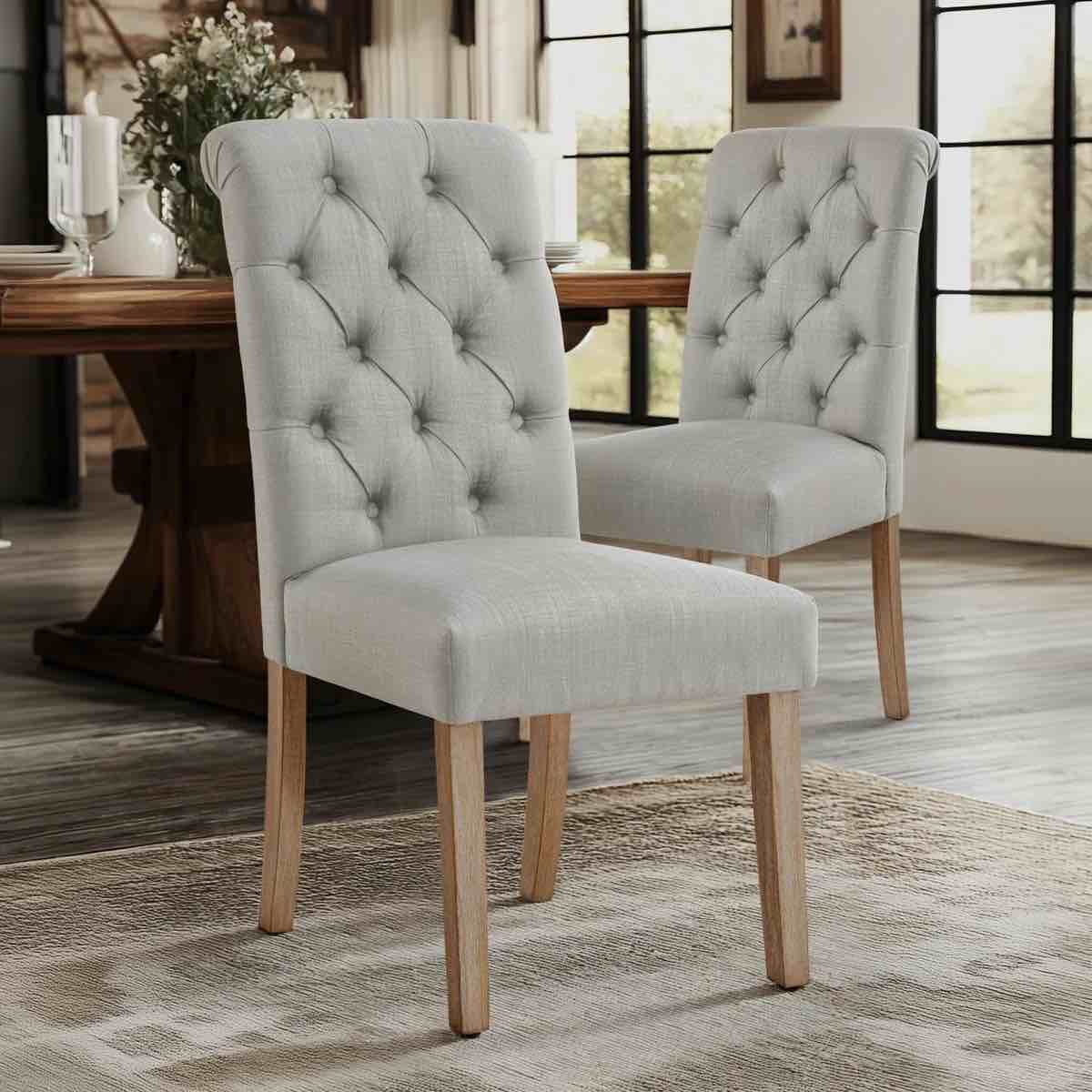 Selema Linen Upholstered Dining Parsons Chairs (Set Of 2) Grey/Natural By Red Barrel Studio®