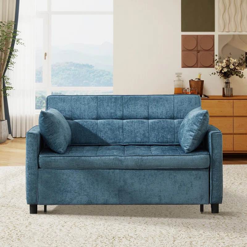 SEE DESCRIPTION 56.9'' Upholstered Convertible Sleeper Sofa with USB and Side Pocket, Blue By Ebern Designs